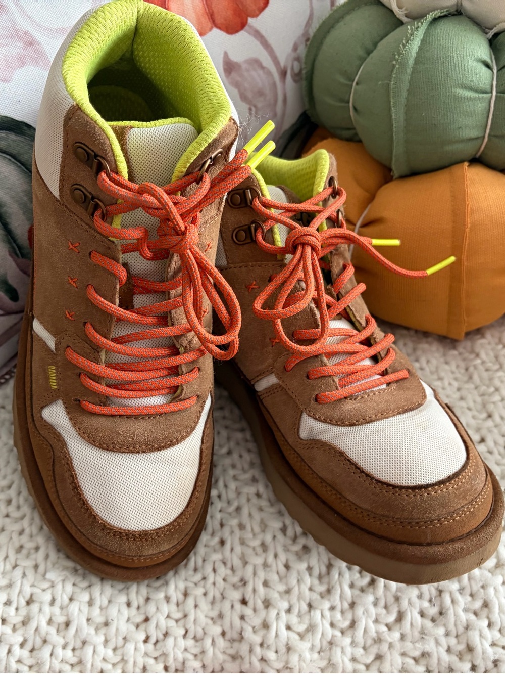 UGG Highland Hi Heritage sneaker boots. Rare Green and Orange Neon